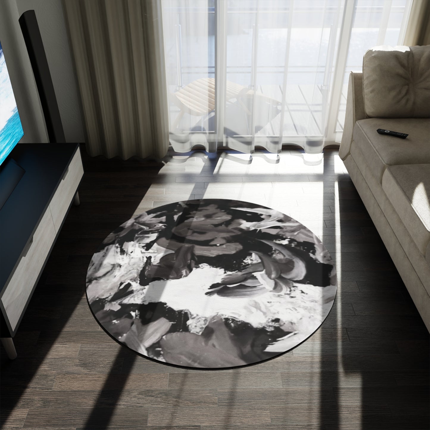 The Artist's Palette by Farooq: In The Shadows Round Rug