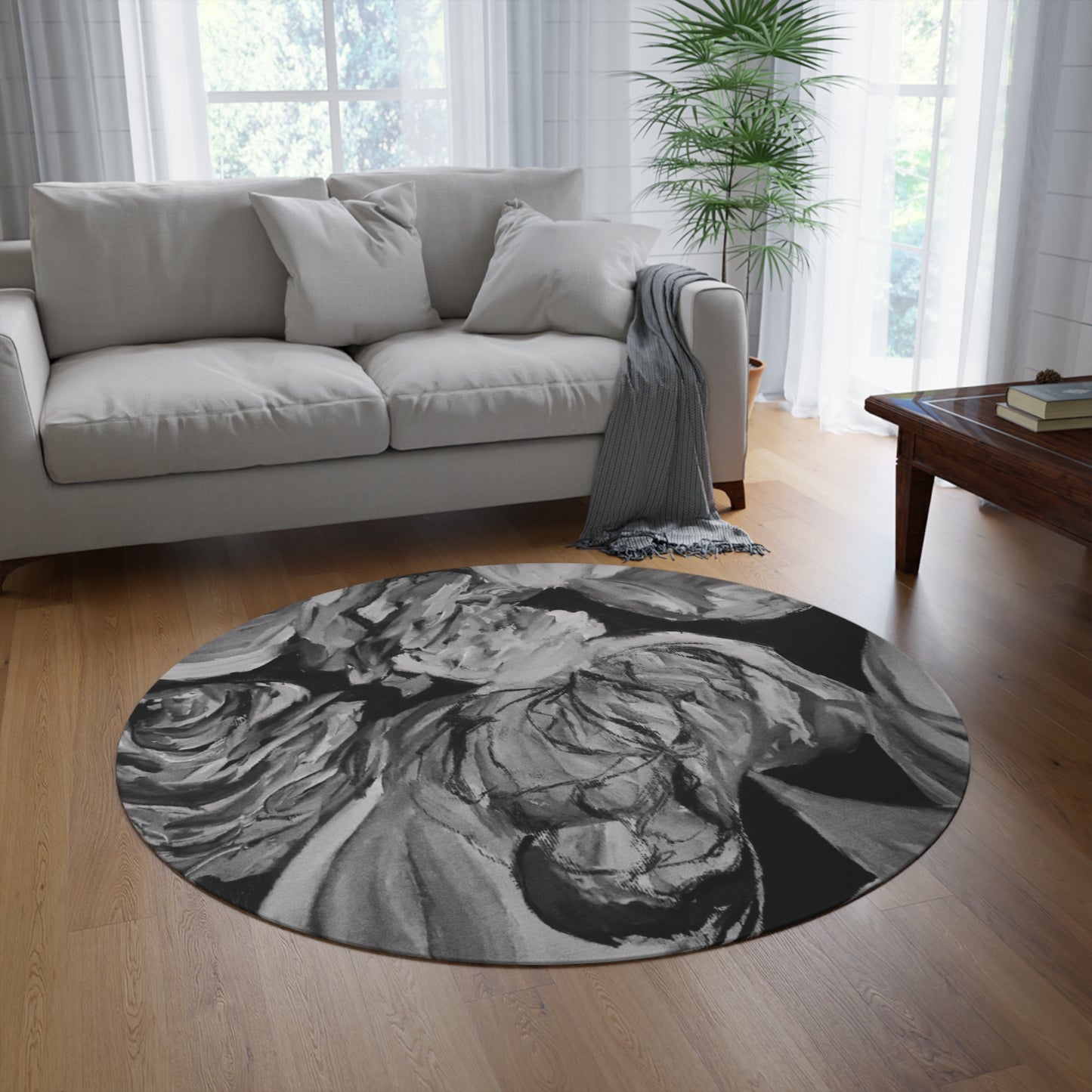 The Art of Petals by Farooq: In the Shadows Round Rug