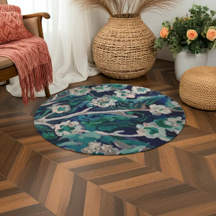 [spanish-water-by-almendrohome] Flowers at Water Round Rug